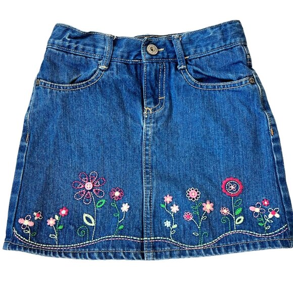 Osh Kosh B'Gosh Vintage Denim Embroidered Floral Skort 6X - Picture 1 of 5